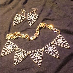 Rhinestone antiqued brass necklace... in the Jcrew style